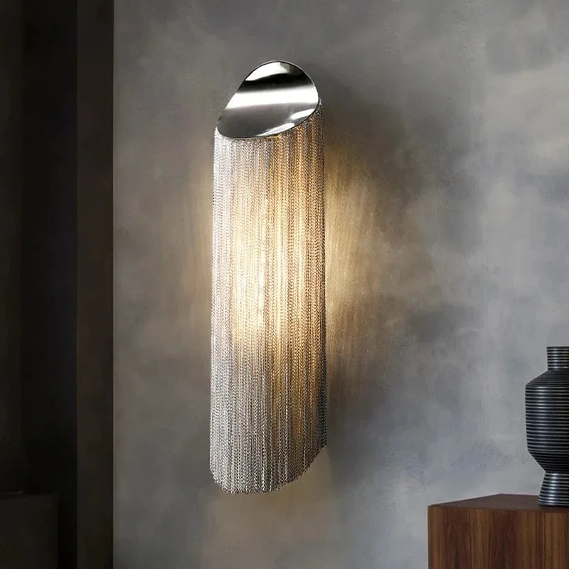 Afralia™ Luxury Silver & Gold Tassel Wall Sconces for Modern Living Room & Hotel Bedroom