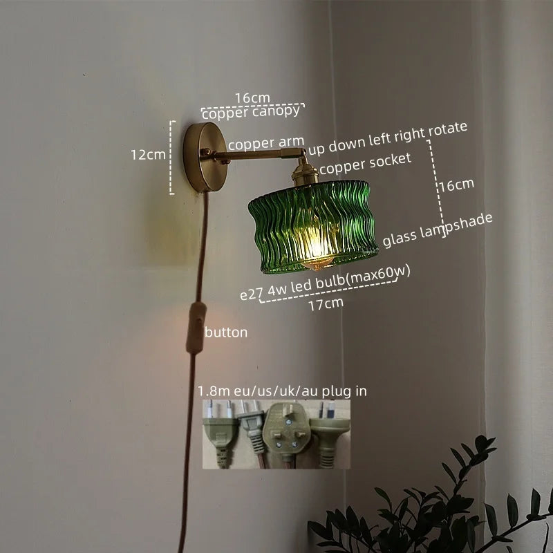 Afralia™ LED Copper Glass Wall Light Retro Luminaria De Parede