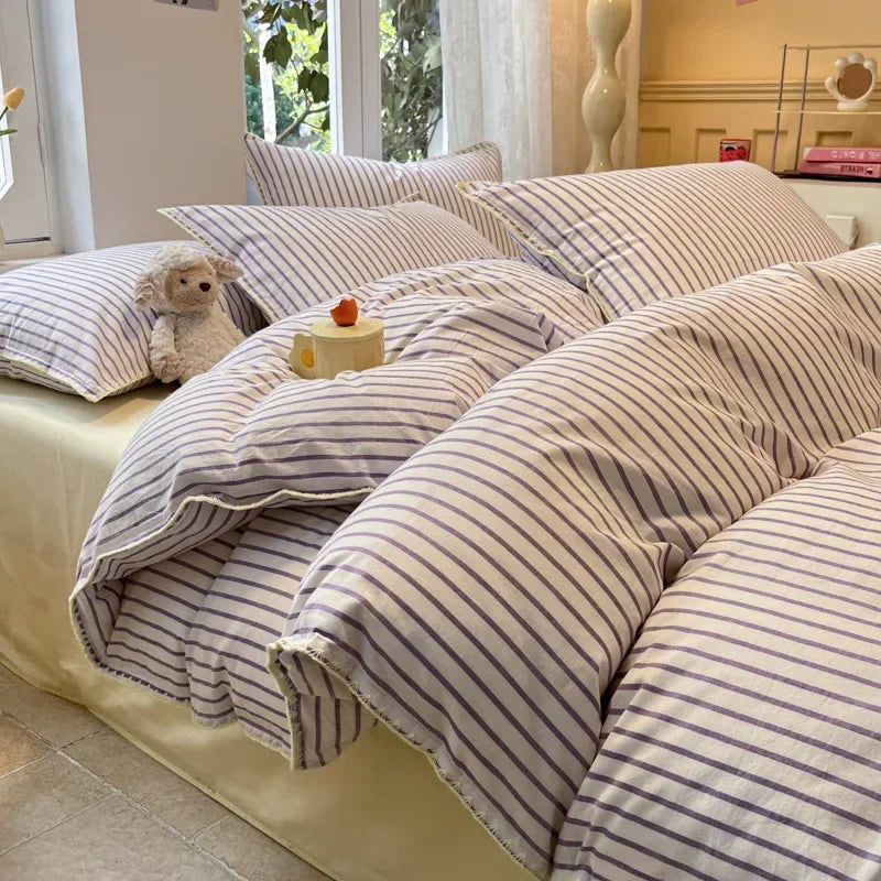 Afralia™ Striped Pure Cotton Bedding Set | Skin Friendly Comforter Cover Sets