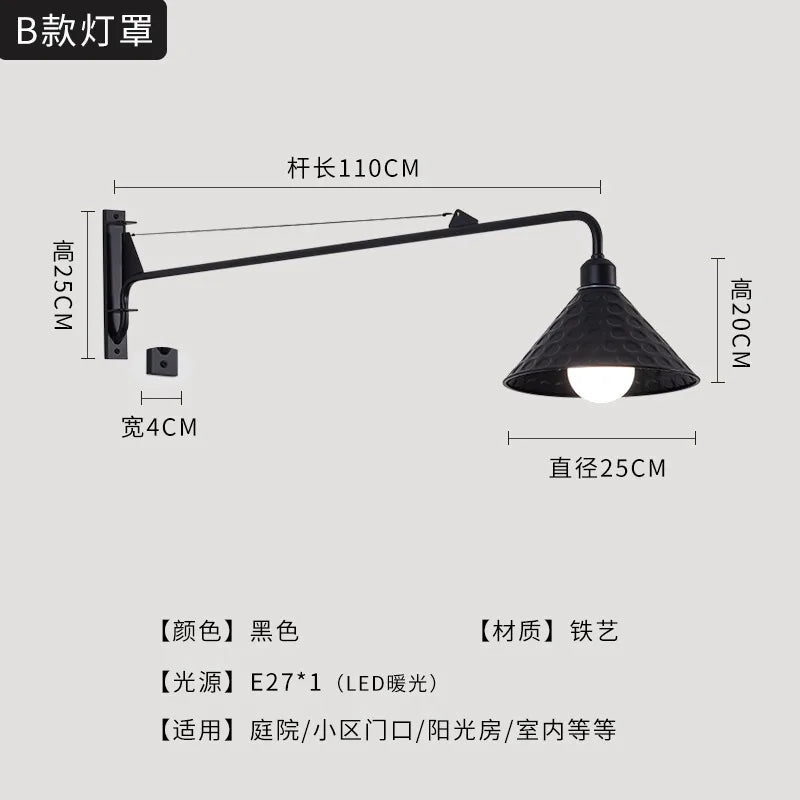 Afralia™ Outdoor Wall Lamp LED E27 Swing Arm Industrial Rotatable Wall Mounted