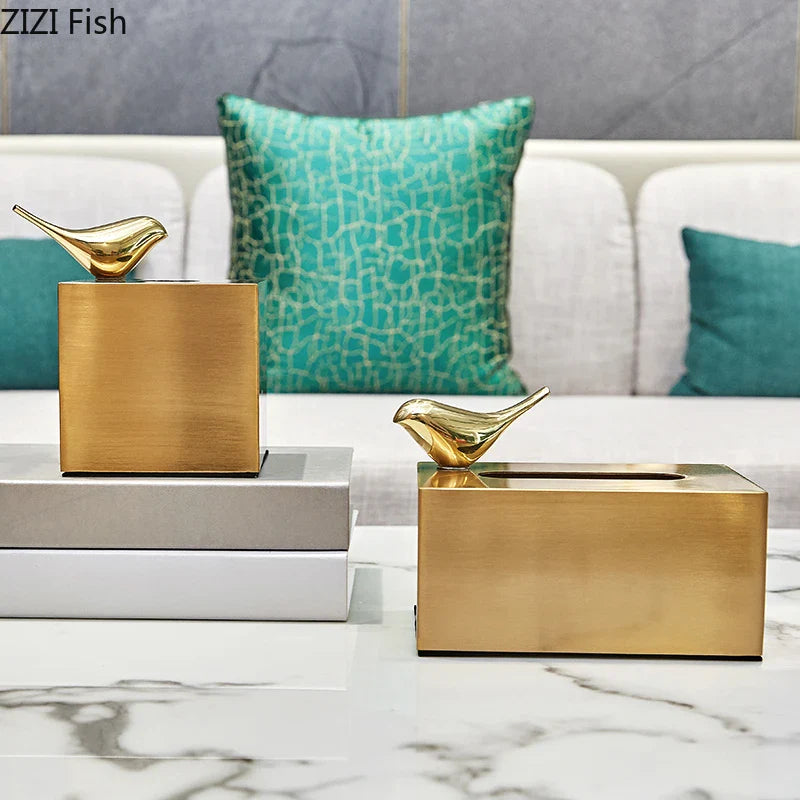 Afralia™ Brass Color Geometric Animal Tissue Box - Luxury Living Room Decor