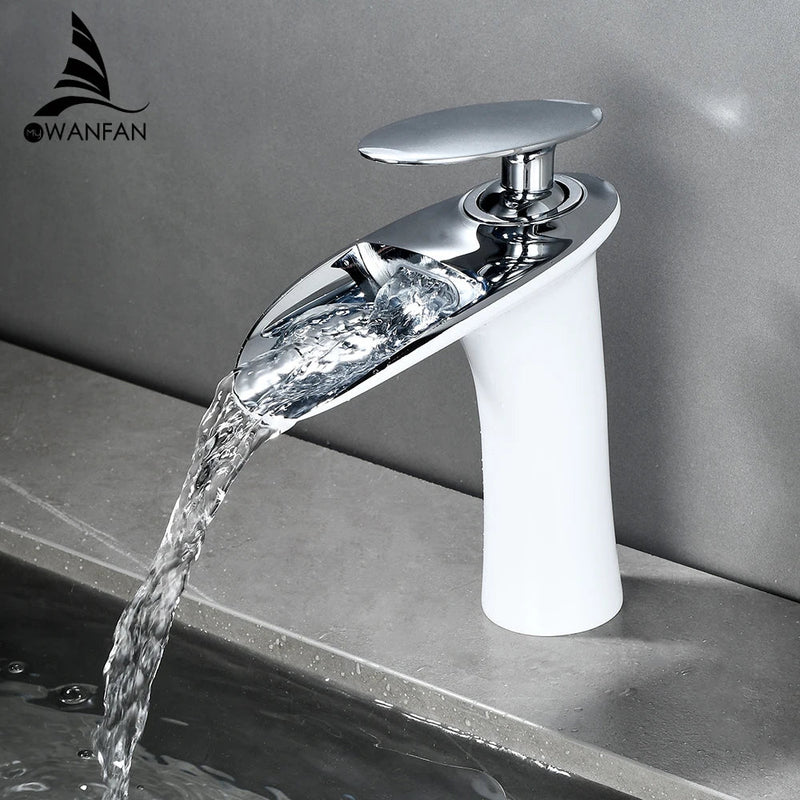 Afralia™ White Waterfall Bathroom Faucet - Single Handle Basin Mixer Tap - Brass Sink Faucet