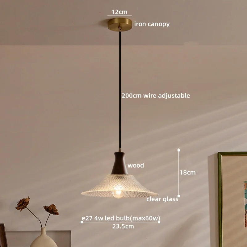Afralia™ Wood Glass LED Pendant Lights Modern Hanging Lamp for Kitchen Living Room