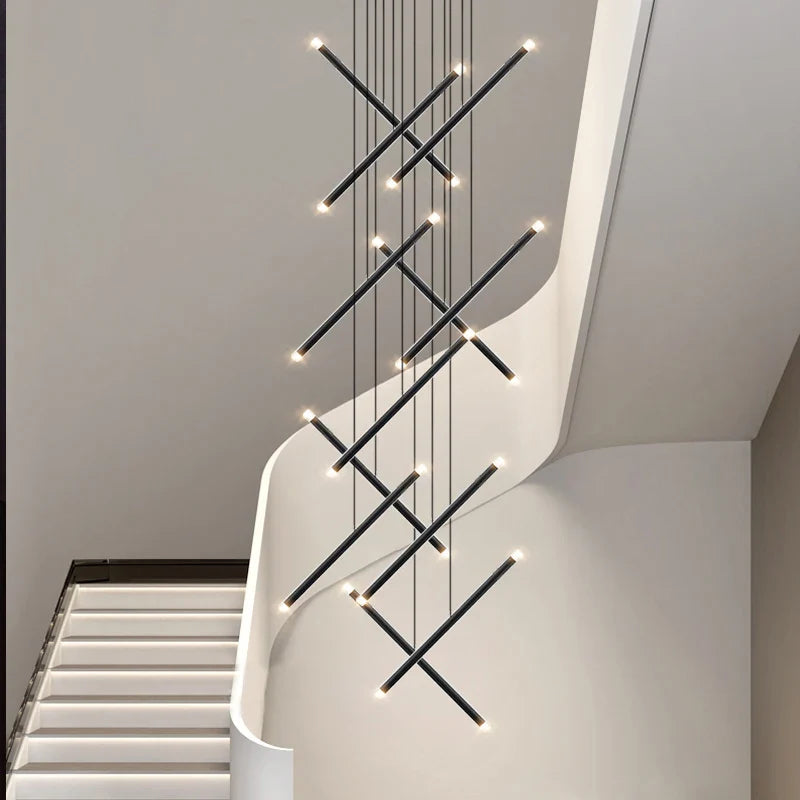 Afralia™ Modern LED Stair Chandelier for Designer Living Room - Interior Deck the Halls Pendant Lamp