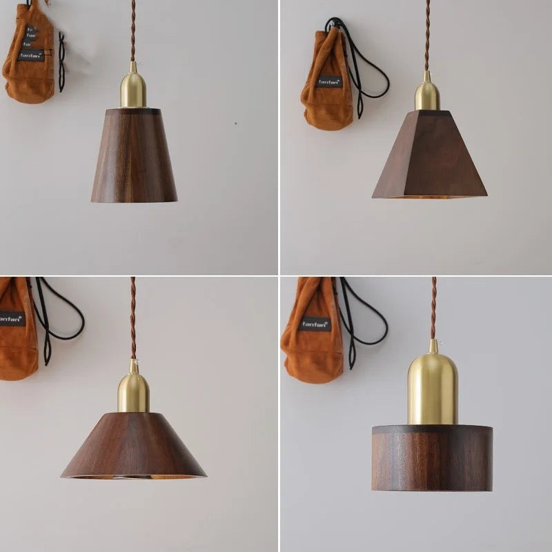 Afralia™ LED Pendant Lamp: Japan Style, Copper Socket, Walnut Wood, Adjustable Hanging Light