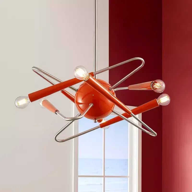 Afralia™ Orange Sputnik Chandelier: Mid Century LED Lighting for Villa, Dining Room, Bedroom