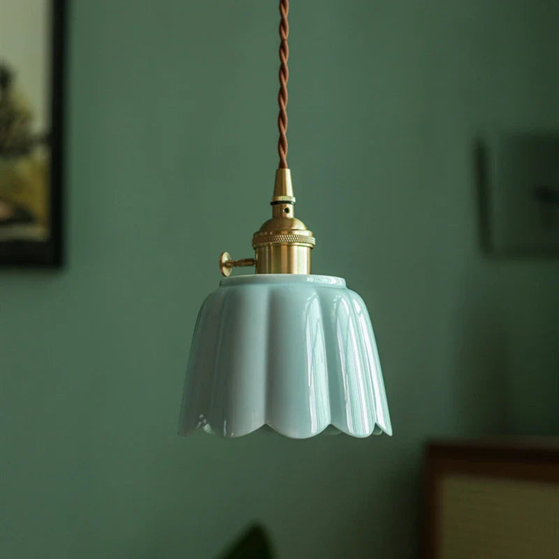 Afralia™ Ceramic Flower LED Pendant Light, Nordic Style, E27, Home Decor Lighting