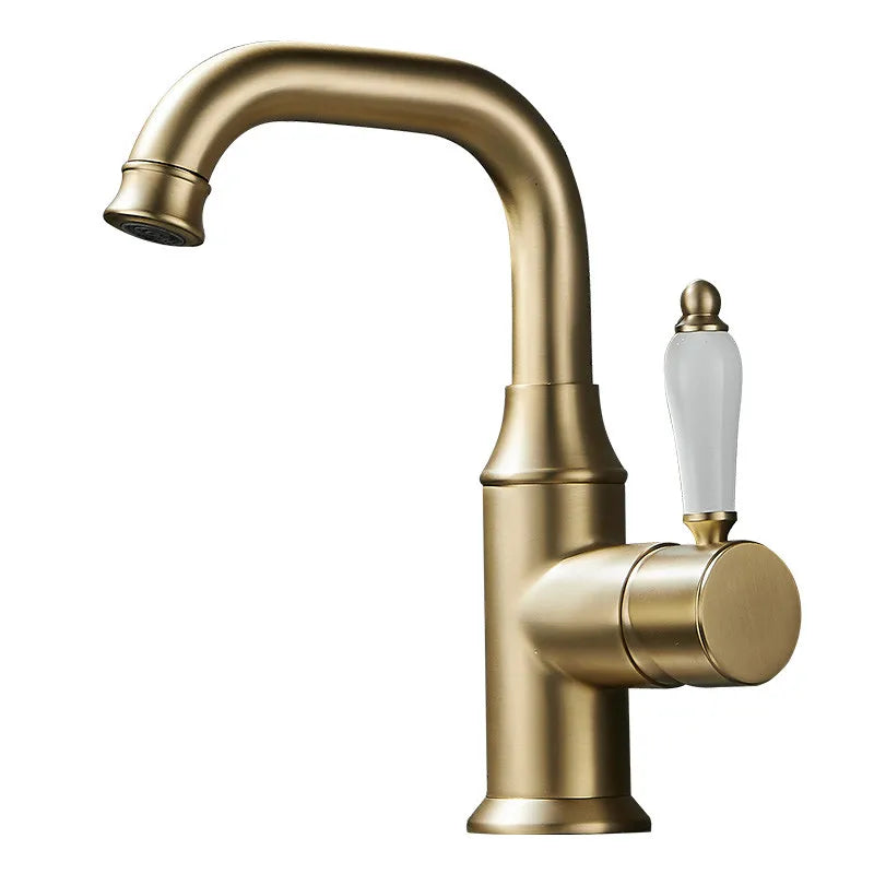 Afralia™ Brushed Gold Basin Faucet Deck Mounted Sink Tap Hot Cold Chrome Brass