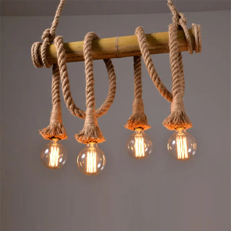 Afralia™ Bamboo Hemp Rope Pendant Lights | Retro Restaurant Bar Decor Hanging Lamps