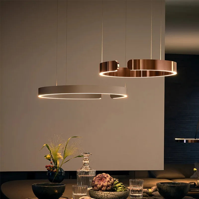 Afralia™ Modern LED Circle Chandelier in Rose Gold for Living Room and Dining Table