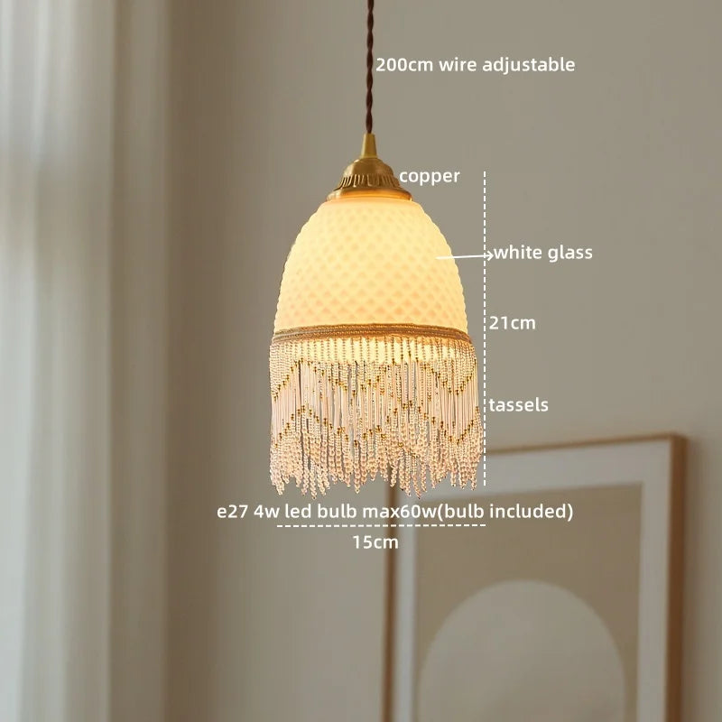 Afralia™ Glass Tassels LED Pendant Lights for Living Dining Bedroom, Retro Style Luminaires