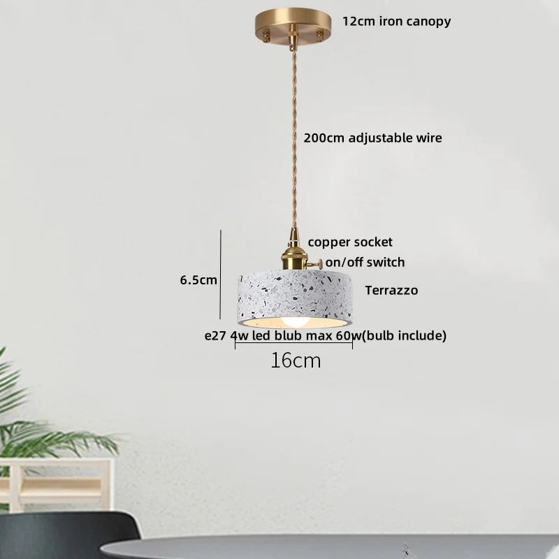 Afralia™ LED Terrazzo Pendant Lamp White Stone Wood Hanging Light