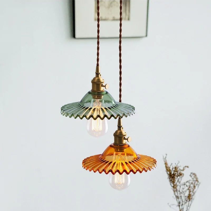 Afralia™ Vintage Copper Glass LED Pendant Light - Adjustable Hanging Fixture