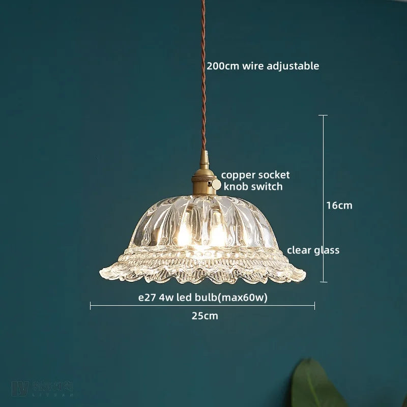 Afralia™ Copper Glass LED Pendant Lamp with Knob Switch - Modern Hanging Light Fixtures