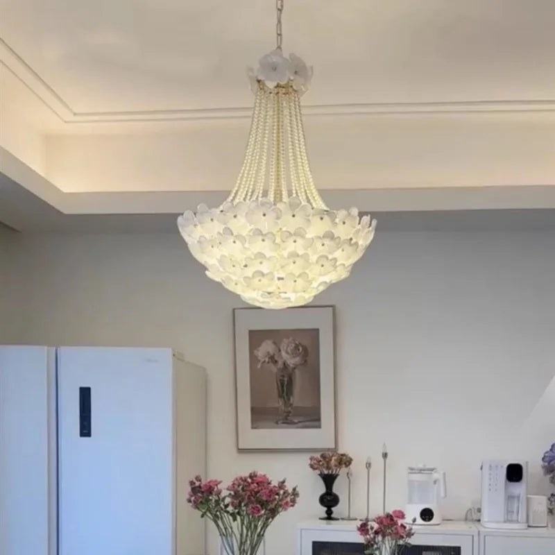 Afralia™ Glass Petal Pearl Ceiling Pendant Light