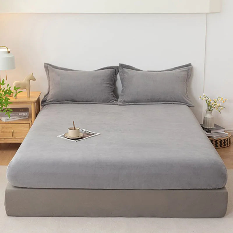 Afralia™ Tafu Velvet Fitted Sheet Coral Fleece Anti-Slip Bed Cover Grid Jacquard