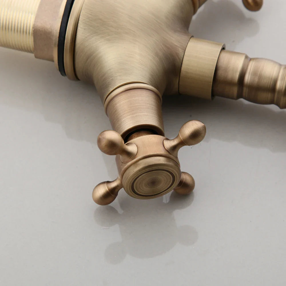 Afralia™ Antique Brass Kitchen Bathroom Faucet Swivel Mixer Tap Dual Handles Deck Mount
