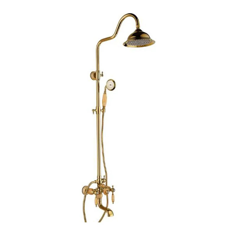 Afralia™ Golden Brass & Jade Bath Shower Set - Wall Mounted Rainfall & Hand shower