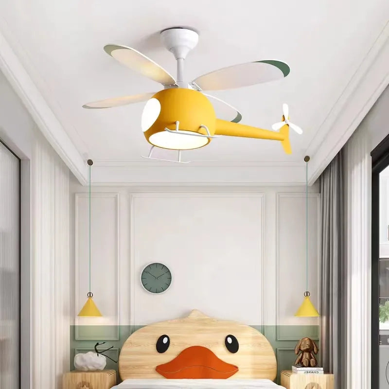 Afralia™ Helicopter Ceiling Fan Chandeliers: Nordic Creative Kids Room Decor Lamp