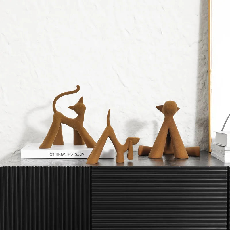 Afralia™ Flocked Cartoon Cat Sculpture Resin Handicrafts Home Decor Figurine