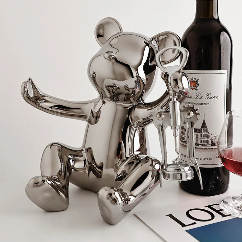 Afralia™ Ceramic Bear Wine Rack with Opener: Stylish Living Room, Bar & Kitchen Storage