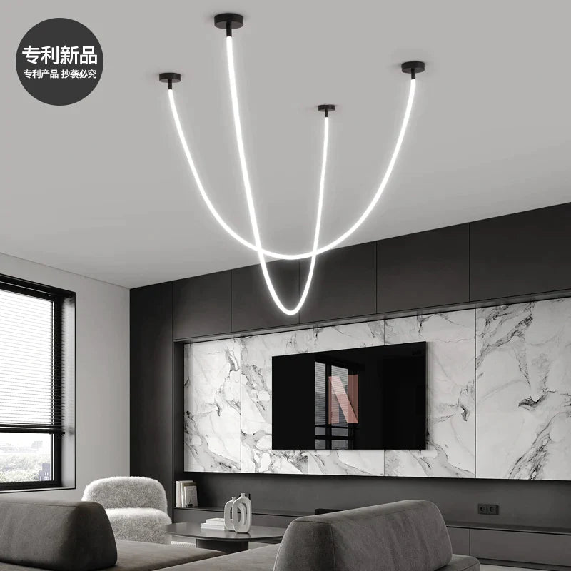 Afralia™ Minimalist Line Chandelier for Living Room Dining Room Loft Penthouse Exhibition Stairwell