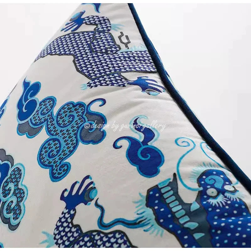Afralia™ Indigo Blue Dragon Velvet Pillow Cover 60x60cm Eclectic Style Home Decor