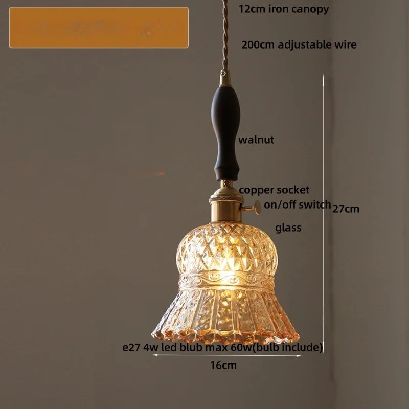 Afralia™ Amber Glass LED Pendant Light Fixture Modern Home Lighting Plafond Lamp