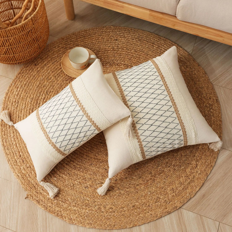 Afralia™ Boho Tassel Cushion Cover: Geometric Woven Crochet Pillowcase