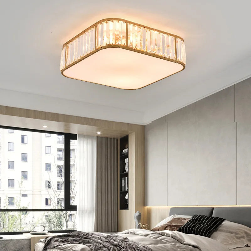 Afralia™ Luxury Crystal LED Ceiling Lamp - Black/Gold Round Chandelier for Bedroom & Living Room