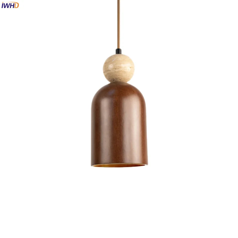 Afralia™ Vintage Wood Stone LED Pendant Light for Interior Decor in Bedroom, Cafe, Living Room