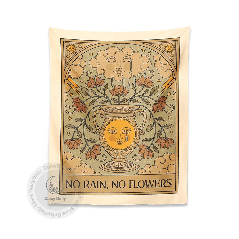 Afralia™ Sunflower Tapestry No Rain No Flowers Tarot Psychedelic Vase Wall Hanging