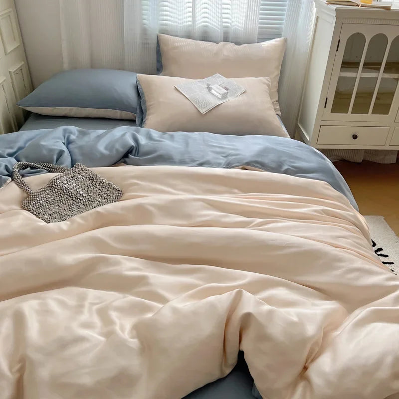 Afralia™ Ice Silky Solid Bedding Set - Cooling Satin Smooth Quilt Cover Set