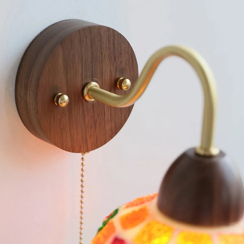 Afralia™ LED Tiffany Style Wall Lights Pull Chain Sconce Colorful Glass Stair Fixture