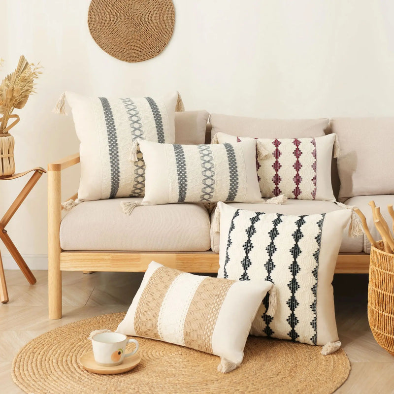 Afralia™ Boho Tassel Cushion Cover: Geometric Woven Crochet Pillowcase