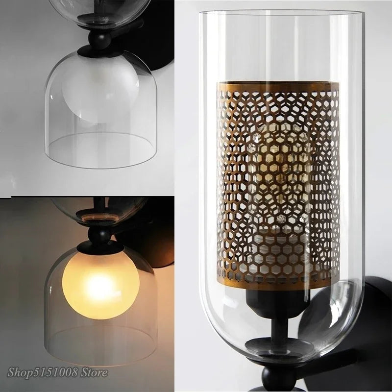 Afralia™ Double Head Iron Net Glass Wall Lamp for Modern Lighting Home Decor