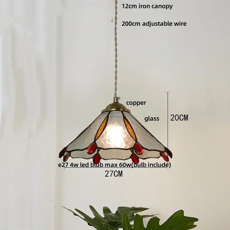 Afralia™ Tiffany Wood Globe LED Pendant Lamp for Kitchen Cafe Reading, Gold Copper Blue Glass