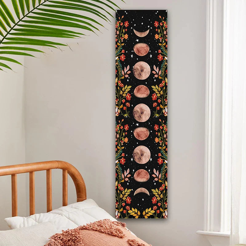 Afralia™ Moon Phase Flower Tapestry: Boho Wall Hanging & Home Decor