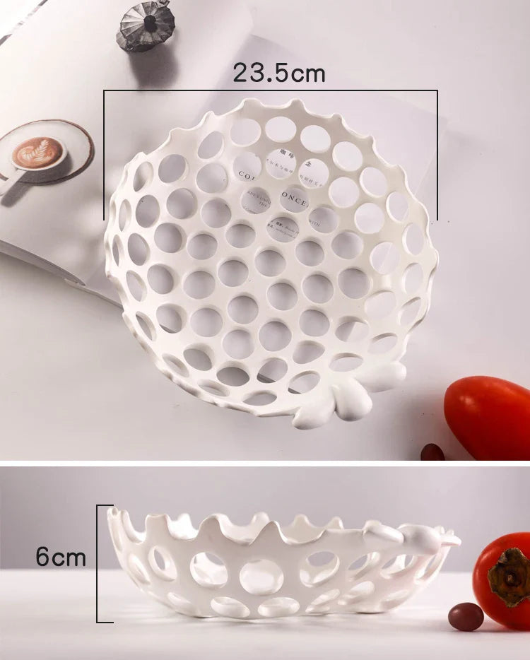 Afralia™ Hollowed Out Fruits Bowl Nuts Snack Storage Tray Minimalism Round Plates