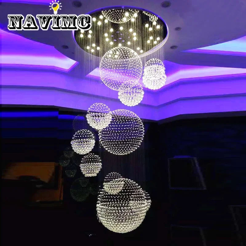 Afralia™ Spiral Design Large Crystal Ball LED Chandelier for Staircase and Living Room