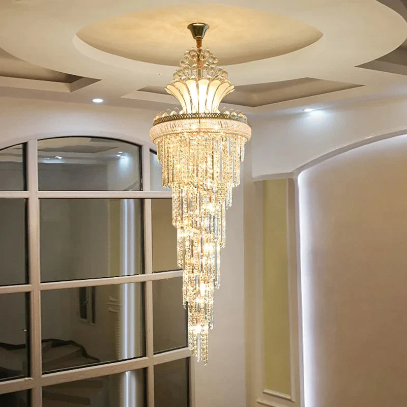 Afralia™ Shiny Crystal Gold Chandelier for Modern Living Room - European Style Villa Lighting