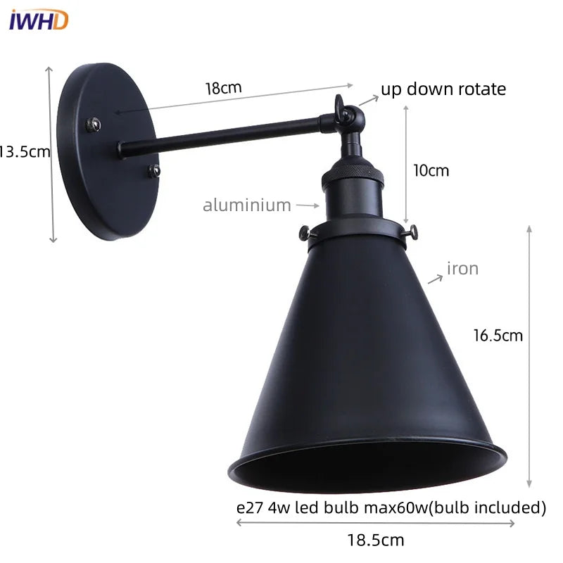 Afralia™ Iron LED Wall Lamp Vintage Style Wandlamp Industrial Luminaire