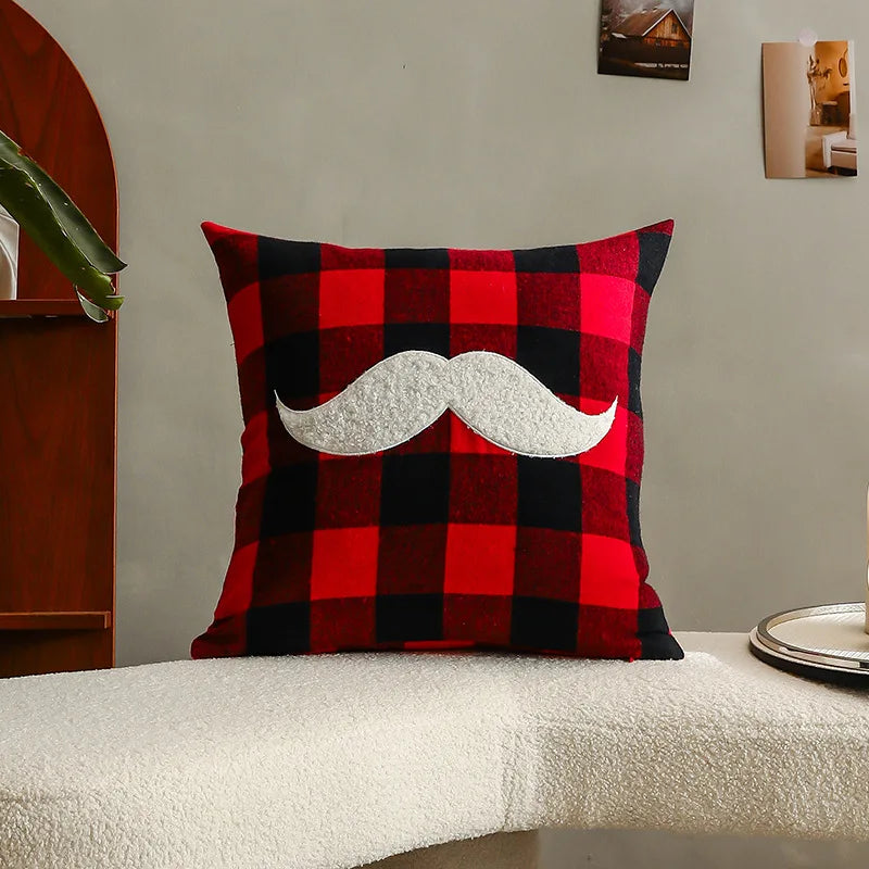 Afralia™ Red & Black Plaid Christmas Cushion Covers - Festive Embroidered Pillowcase for Home Décor