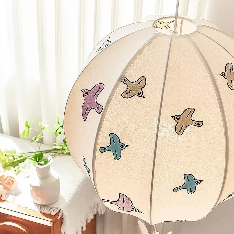Afralia™ Chinese Medieval Dove Embroidery Fabric Pendant Light - Creative Hanging Line Light