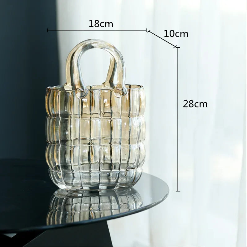 Afralia™ Clear Glass Vase Terrarium Handbag for Living Room Decoration
