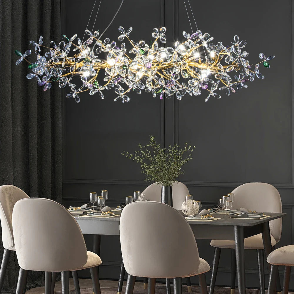 Afralia™ Crystal Flowers Chandelier Gold LED Tree Branch Luxury Chandelier