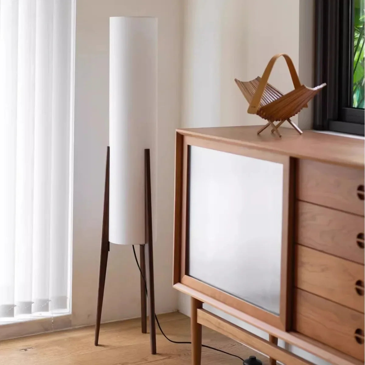 Afralia™ Solid Wood Floor Lamp with Fabric Shade