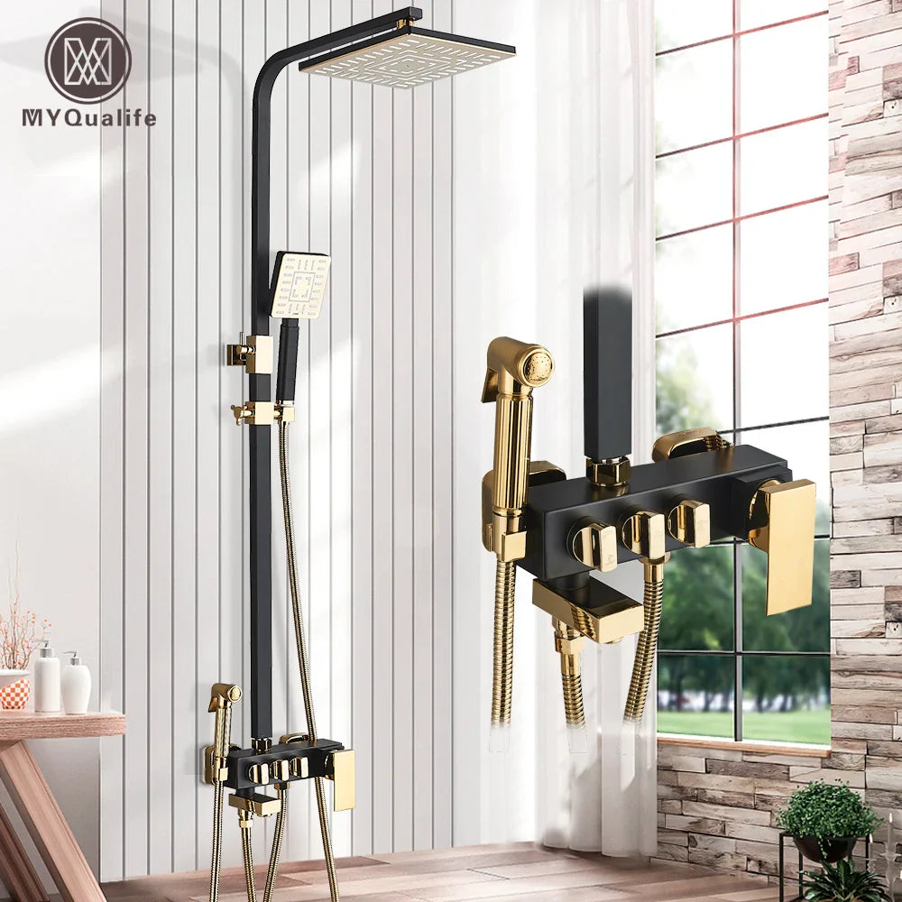 Afralia™ 8" Rainfall Shower Set with Bidet Function, Wall Mounted Hot Cold Mixer Tap
