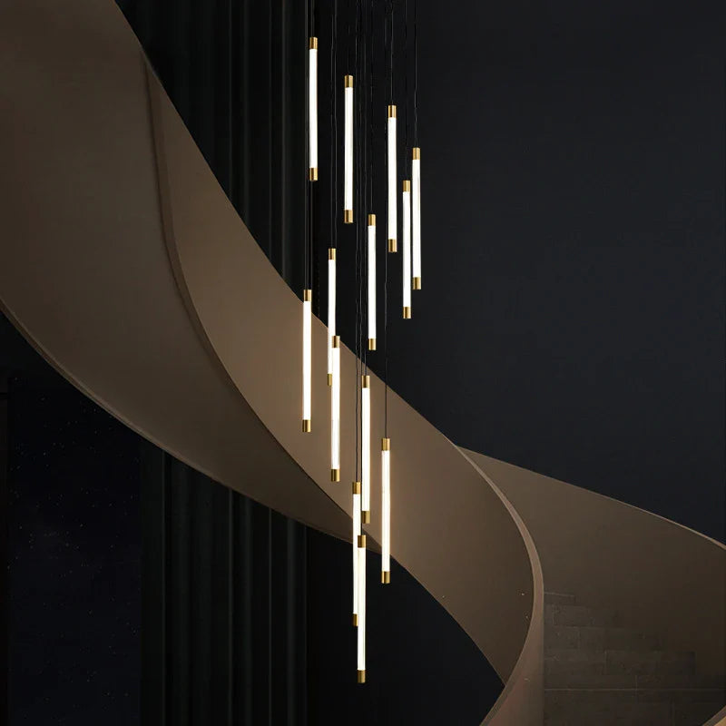 Afralia™ Villa Hotel Lobby Chandelier LED Tube Pendant Lights for Stylish Indoor Lighting