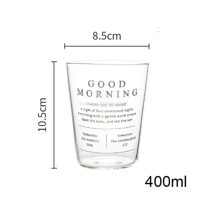 Afralia™ Glass Breakfast Cup Gold Letter Print for Coffee Milk Juice Tea Home Office